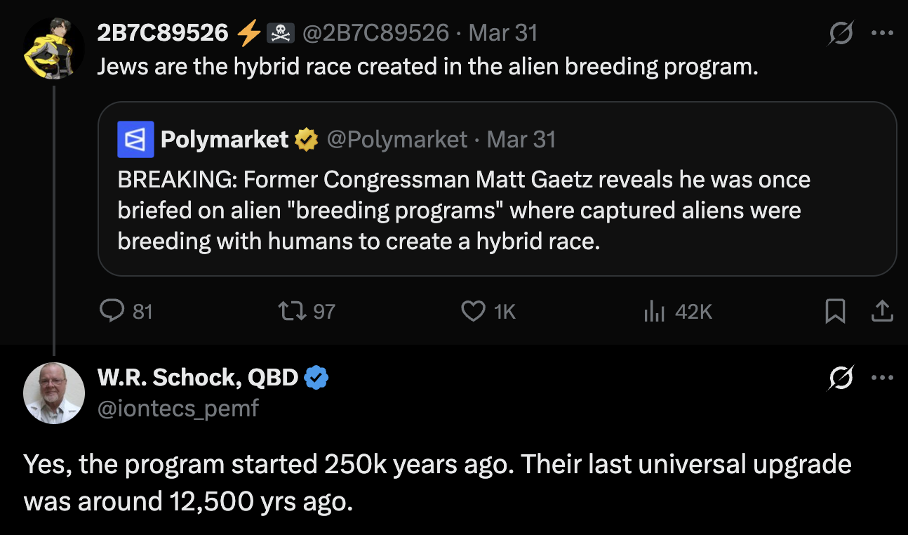 Jews are the hybrid race created in the alien breeding program.