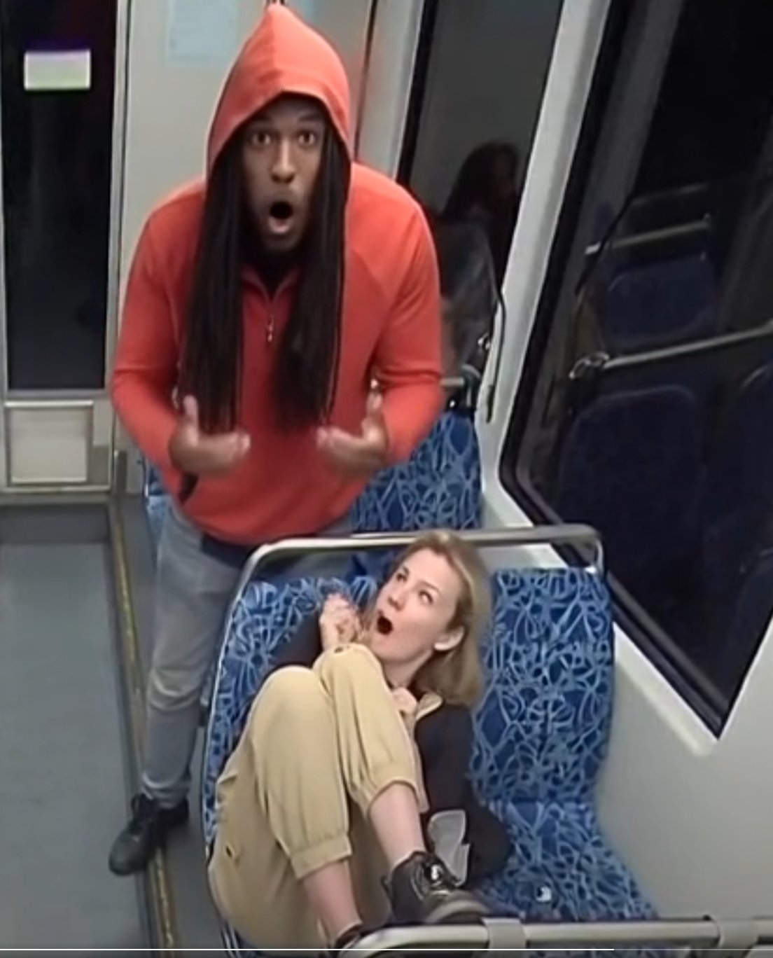 Staged attack on a bus.